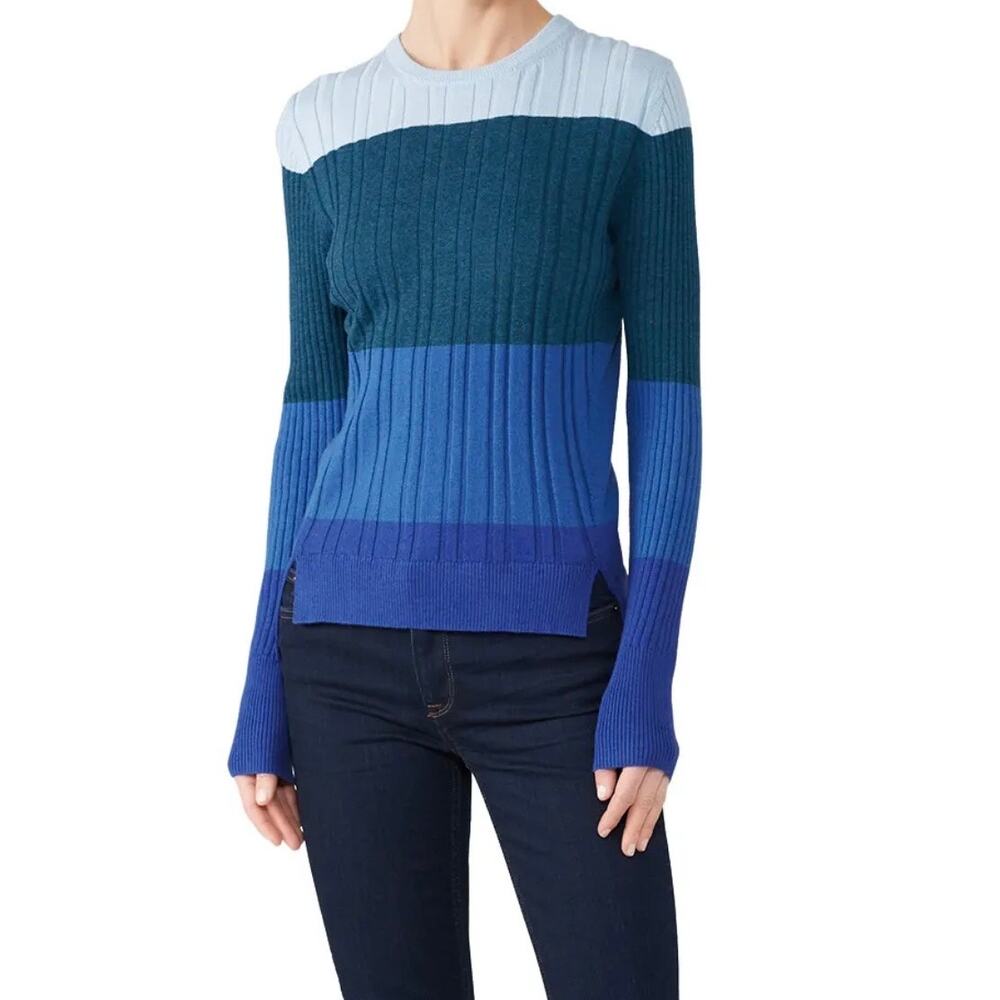 Tome NYC Color Block Wool Blend Ribbed Sweater Women's 8 Blue